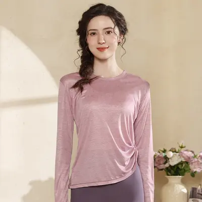 Women's Yoga Set, Long Sleeve Quick-Dry Running Top with Waist Cinch - 9