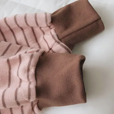 Damen-Sweatshirt aus Baumwolle, Weiß-Rosa gestreift, locker