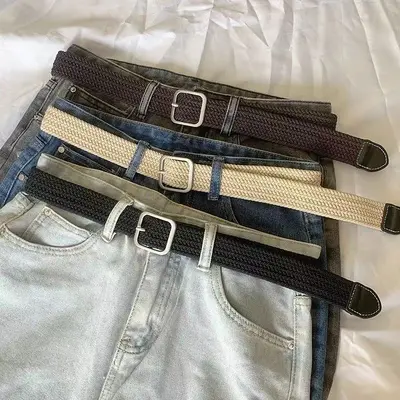 Trendy dokuma kot unisex kanvas kemer kadın çok yönlü elastik tembel siyah çok yönlü üst düzey kemer