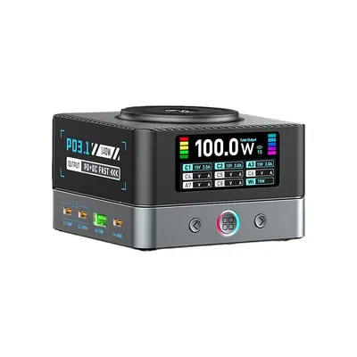 680W Çok Fonksiyonlu Gallium Nitride Masaüstü Şarj İstasyonu 15W Kablosuz Şarjlı Çoklu USB Hızlı Şarj Tam Protokol - 7