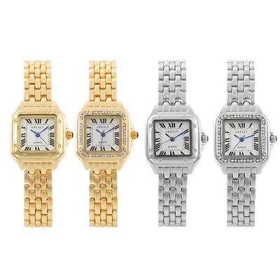 Damen-Quarzuhr quadratisches Design Diamantmuster Stahlband - 2