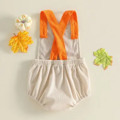 Pumpkin Embroidered Towel Baby Romper, Waffle Fabric - 2