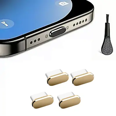 Four Dust Plugs with One Brush Suitable for Apple Samsung S Series C Charging Port Universal USB Dust Plugs - 7