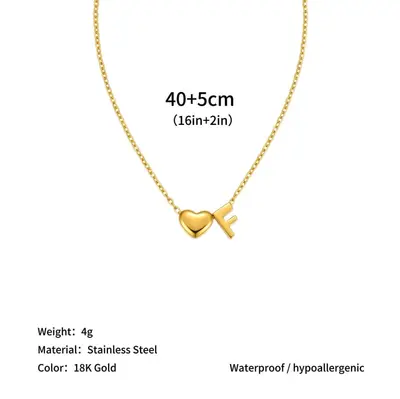 European and American Cross-Border 18K Gold Plated Stainless Steel Heart Pendant Clavicle Chain with 26 English Letters Titanium Steel Necklace - 12