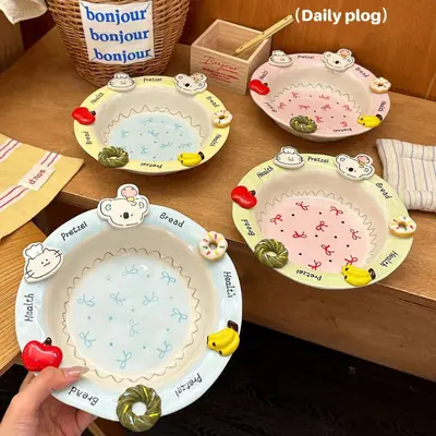 Cute Ceramic Dessert Plate with Cartoon Shape, Divided Breakfast Plate