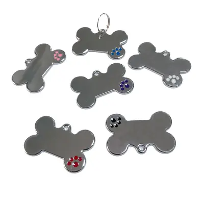 Zinc Alloy Paw Print Pet Pendant with Rhinestone Bone Tag, Engravable Anti-Lost Design