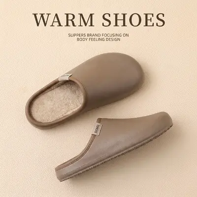 Men's Winter Slippers, Waterproof, Non-Slip Thick Sole, Fleece-Lined - 11