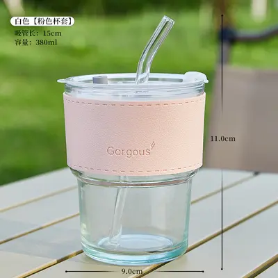 Bambu Düğüm Desenli Cam Bardak Pipetli Çift İçecek Bardağı - 12