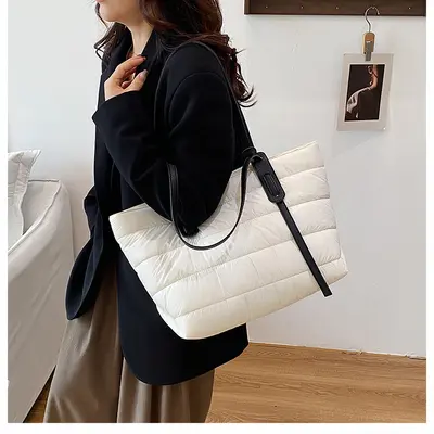 Cross-border Large-Capacity Cotton Padded Tote Bag Fashion Versatile Lightweight Spacer Cotton Casual Commuter Shoulder Bag Handbag - 11