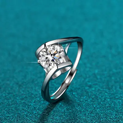 Moissanit Damenring Sterlingsilber ein Karat Sechser Krappenfassung - 12