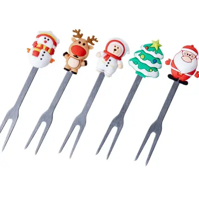 Christmas Cartoon Fruit Fork, Child-Safe Stainless Steel - 7
