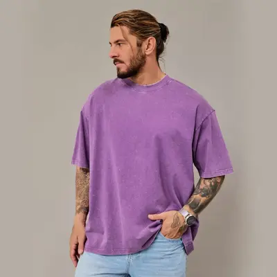 Men's Washed Cotton Short-Sleeve T-Shirt, Loose Drop-Shoulder Fit