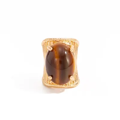 European and American Cross-border Jewelry Vintage Gradient Gemstone Open Ring Ins Retro Geometric Wide Band Ring