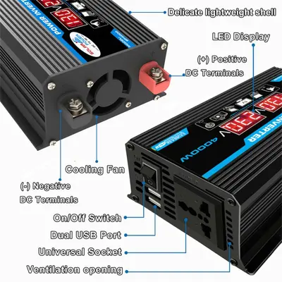 12V'dan 220V'a 300W Akıllı Araç İnvertörü, Çift USB'li - 4