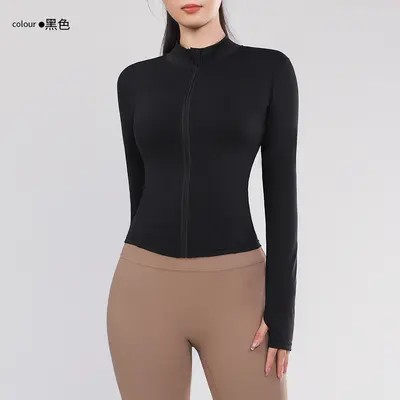 Women's Zip Stand-Up Collar Yoga Jacket Long Sleeve Pilates Sportswear - 10