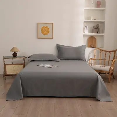 Wholesale einzelnes Produkt reine Farbe gewaschene Baumwollbettwäsche einfache einfarbige Studentenwohnheim Einzelbett-Bettwäsche dreiteiliges Set