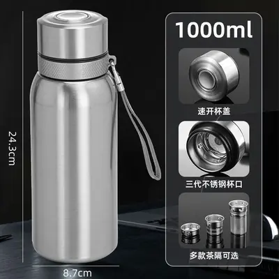 316 Paslanmaz Çelik Termos Bardak, 1000 ml, Tek Tuşla Açılan Kapaklı - 5