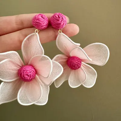 Rosa Blüten-Ohrringe mit Strandurlaubs-Flair - 2