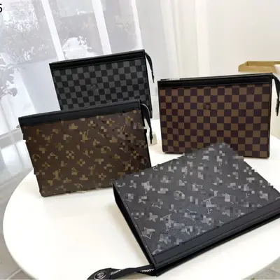 Men's Plaid Clutch Bag, Large Capacity Business Style - 1