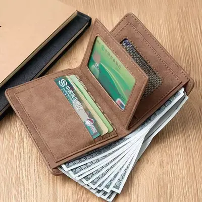 Minimalist Men's Short Wallet, Retro Design, Multi-Card Slots - 2
