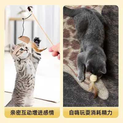 Feather Cat Teaser Wand Set with Chew-Resistant Molar Stick - 3