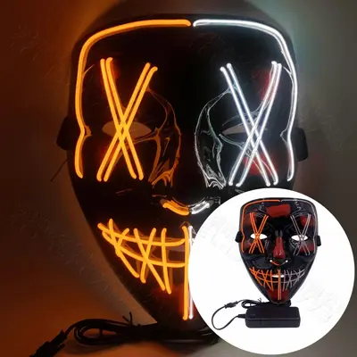 LED Light-Up Cold Light Halloween Mask, Black V-Shaped Ghost Dance Mask - 10