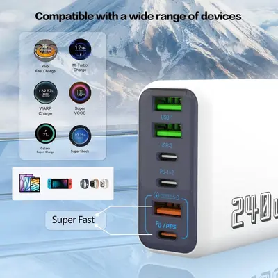 240W Çok Portlu Telefon USB Şarj Cihazı Üç-in-Bir Hızlı Şarj PD Şarj Başlığı Çoklu Delikli iQOO Şarj Başlığı Evrensel