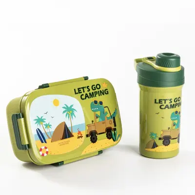 Cute 3-Compartment Sealed Lunch Box and Water Bottle Set, Picnic - 3