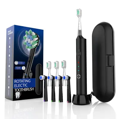 Rotary-Sonic Rechargeable Electric Toothbrush with Soft Bristles