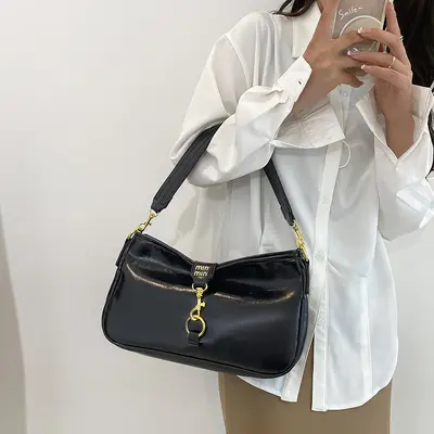 Retro Women's Baguette Underarm Bag with Shark Clip Lock, Crossbody