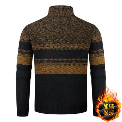 Herren-Strickpullover mit Stehkragen, Halbreißverschluss und Fleece-Futter