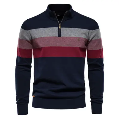 Herren-Strickpullover mit offenem Stehkragen zum Überziehen