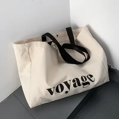 Leere Leinwandtasche, großes Fassungsvermögen, schlichte Reisetasche, bedruckte Yogatasche mit Buchstaben, Umhängetasche, Ins-Stil-Tasche, Schülerbuchtasche für Männer und Frauen.