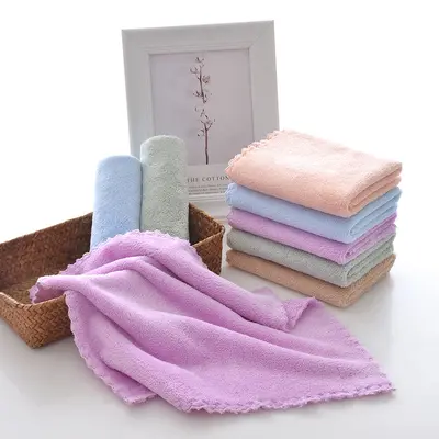 Plain coral velvet square towel manufacturer wholesale soft and absorbent kindergarten small towel home children hand towel fabric