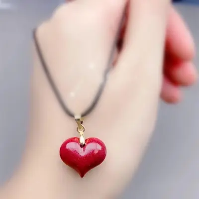 Mu Rui Taklit Mor Altın Kumlu Kalp Kolye Ucu, Beş Şans, Unisex - 7
