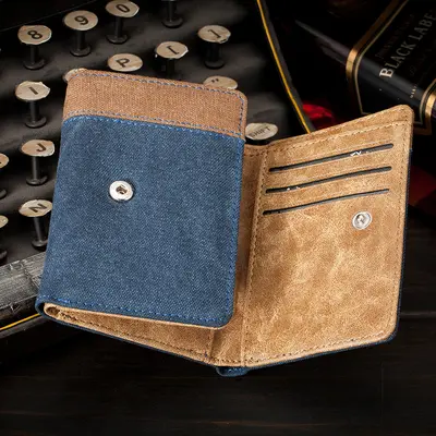 Men's Short Tri-Fold Canvas Wallet with Card Slots - 3