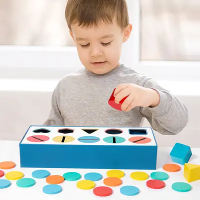 Ahşap renk sınıflandırma kutusu, geometrik şekil eşleştirme, para atma kutusu - 4