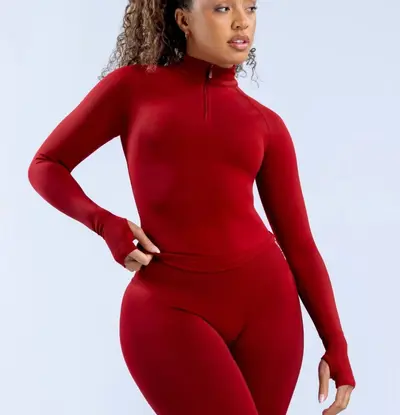 DFYNE Quarter-Zip Matte Super Soft Nylon Long Sleeve Yoga Top Jacket - 7