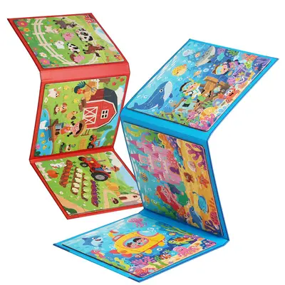 Magnetic progressive puzzle book with cartoon animals and learning activities