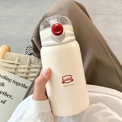 Isolierbecher mit Strohhalm für Herren und Damen, Trinkbecher aus lebensmittelechtem Edelstahl, eleganter und hochwertiger tragbarer Isolierbecher mit großem Fassungsvermögen für Schüler. - 2