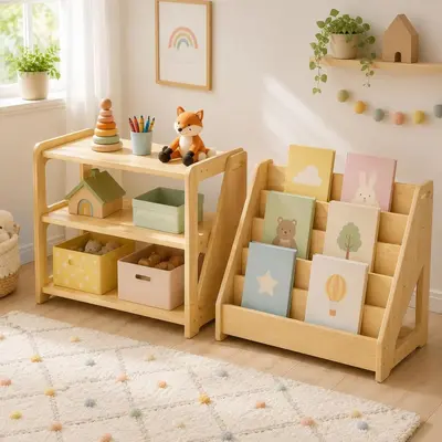 Yeni Ahşap Oyuncak Rafı Anaokulu Oyuncak Saklama Rafı Çok Katmanlı Montessori Kitaplık Çocuk Oyuncak Saklama Ünitesi - 12