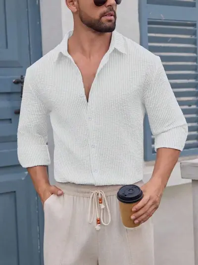 Men's Spring Summer Striped Long Sleeve Breathable Shirt - 7