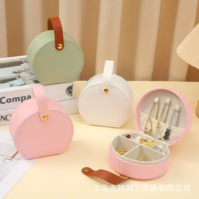 Small Semi-circular Jewelry Box Deluxe Mini Jewelry Storage Box Portable Travel Ring Earring Princess Jewelry Pouch - 2