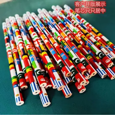 Wooden Pencil with National Flag Pattern, Multinational Flag Design - 4