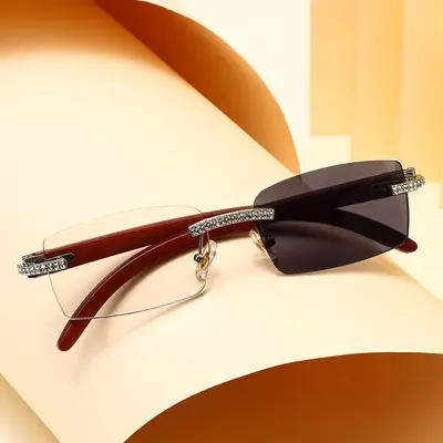 Wood Grain Frame Men's Sunglasses, Color-Changing Lenses - 4