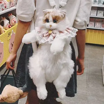 Peluş kedi sırt çantası, sevimli, yumuşak, çocuk oyuncağı ve hediye