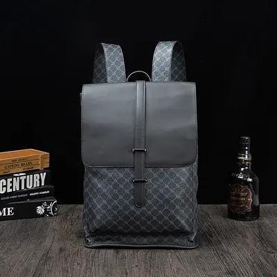Korean Style Men's Leather Backpack with Laptop Compartment, Retro Design - 10