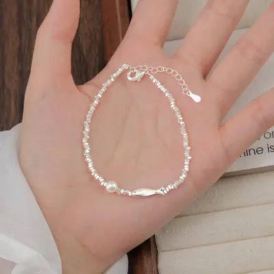 925 ayar gümüş balık inci bileklik kızlar için