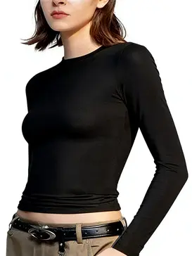 Sonbahar uzun kollu kadın t-shirt, yuvarlak yaka, ince gösterim