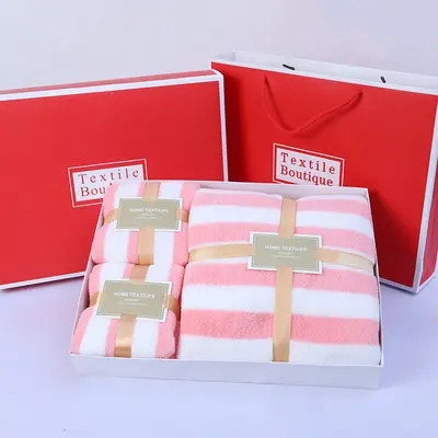 Dreier-Set Korallensamt-Handtücher, Geschenkbox, hochabsorbierend - 13